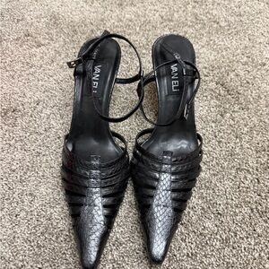 Vaneli Black Textured Strappy Heels